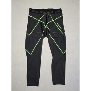Bauer Core Compression Fit Hockey Pants Jock w/ Cups Pockets XL Black Neon Green